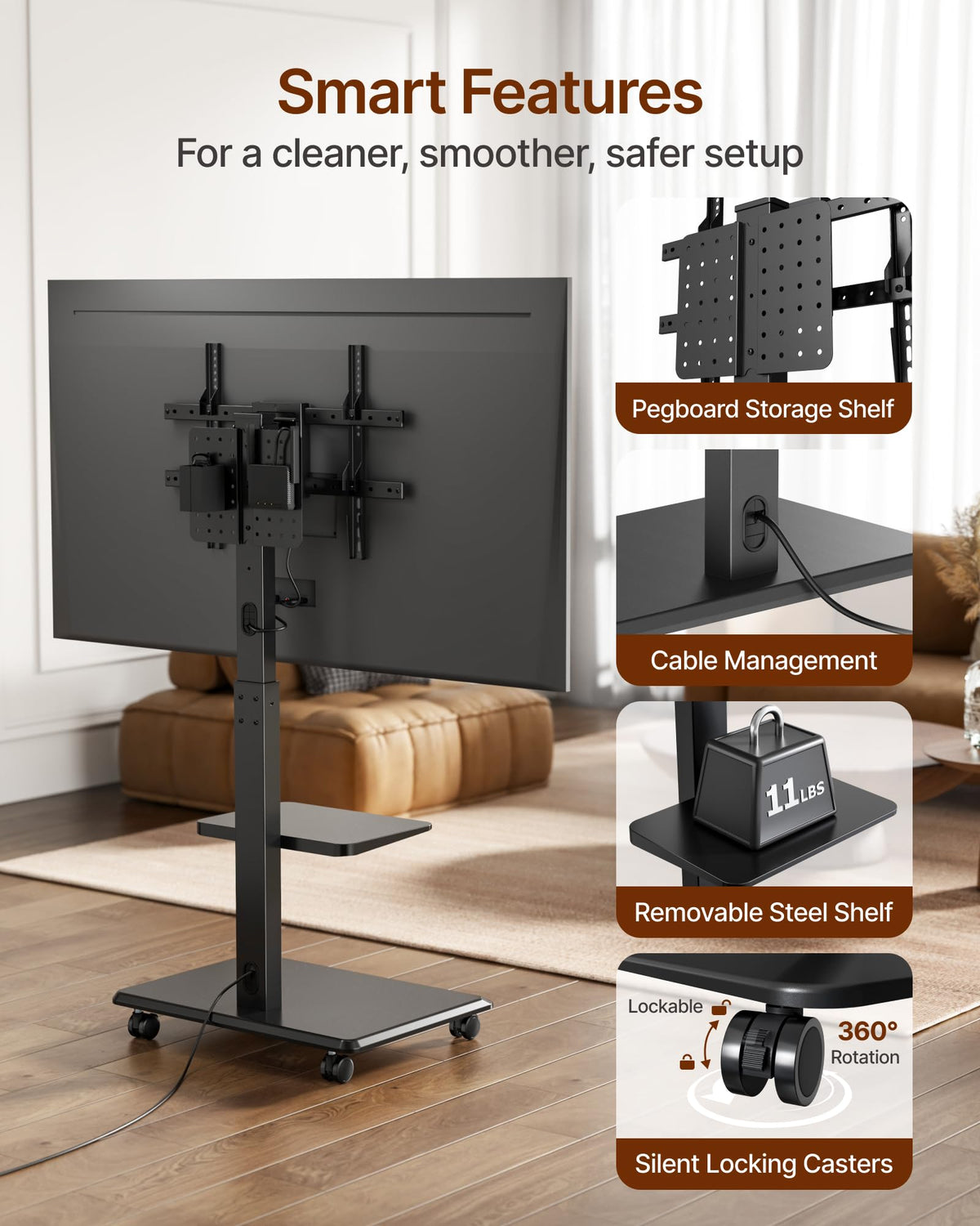 Black Rolling TV Stand for 37-86 Inch TVs Z756156