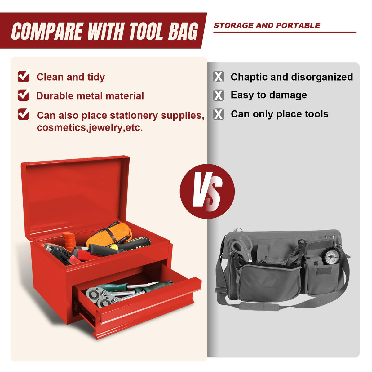 10" Mini Portable Steel Tool Box with Drawer A941