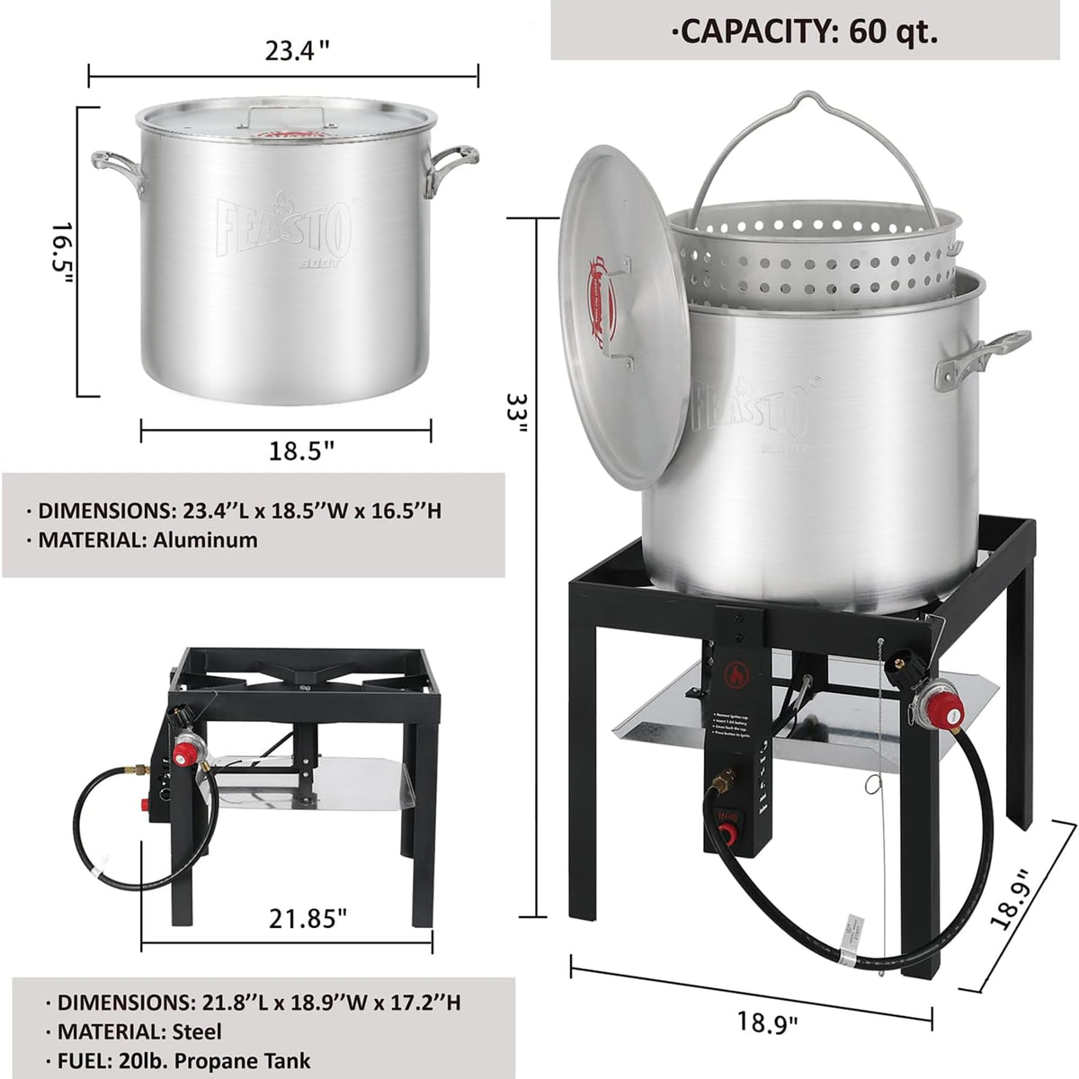 60QT Seafood Boil Pot with Basket and Burner M24121