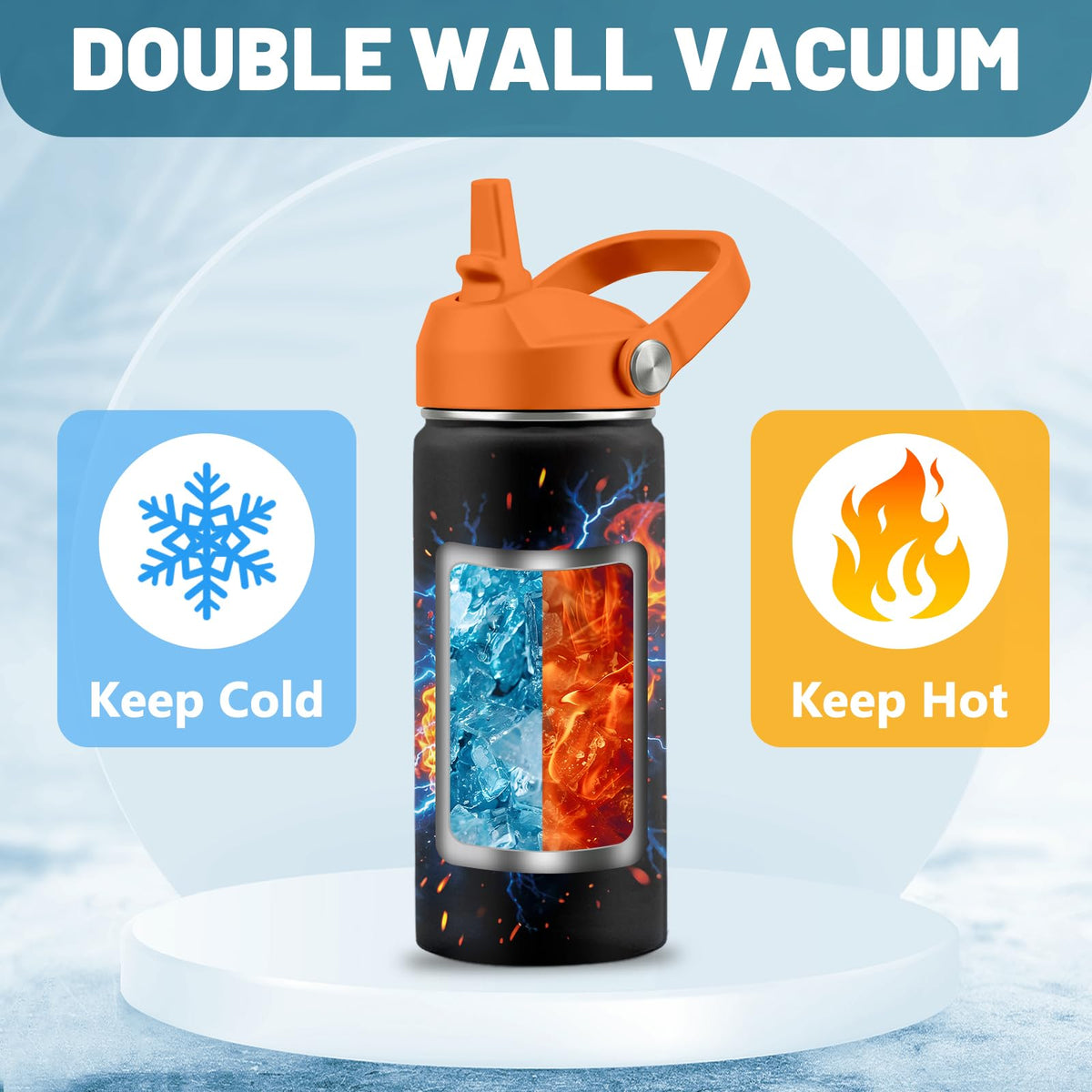 16 oz Stainless Steel Insulated Water Bottle with Straw Lid, 2 Pack W168