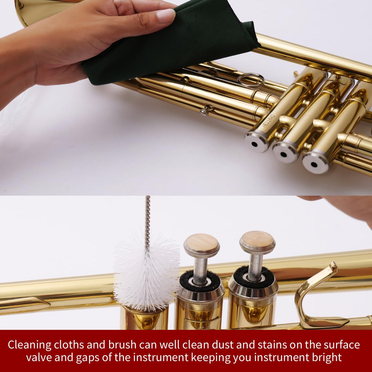 Trumpet Cleaning Kit 6-Piece Valve Oil Slide Grease Mouthpiece Brushes Cloth S8486