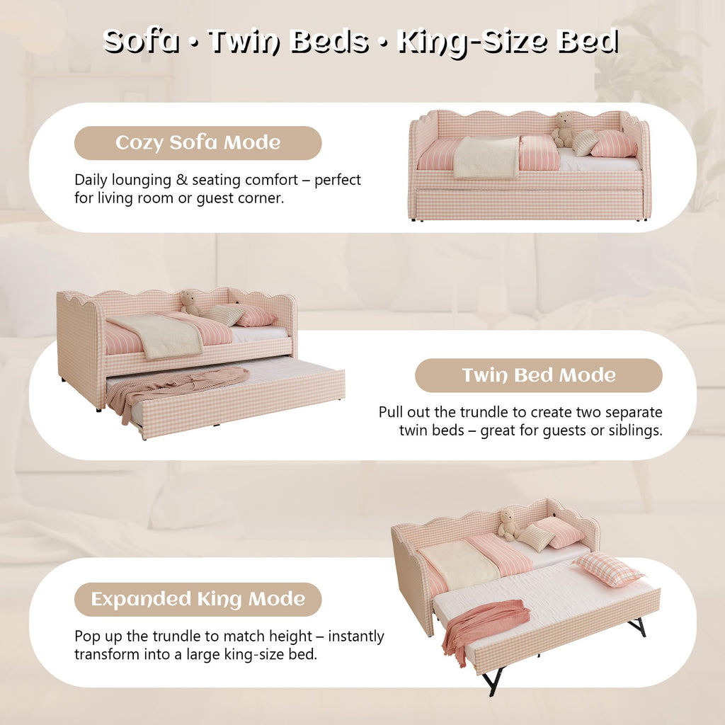 Twin to King Upholstered Daybed with Pop Up Trundle Bed Z243
