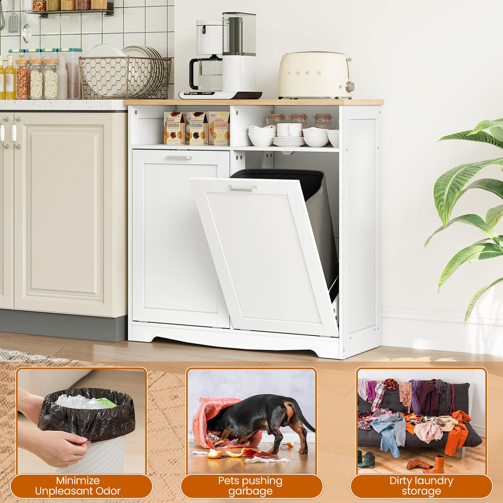 White Double Tilt Out Trash Can Cabinet T897