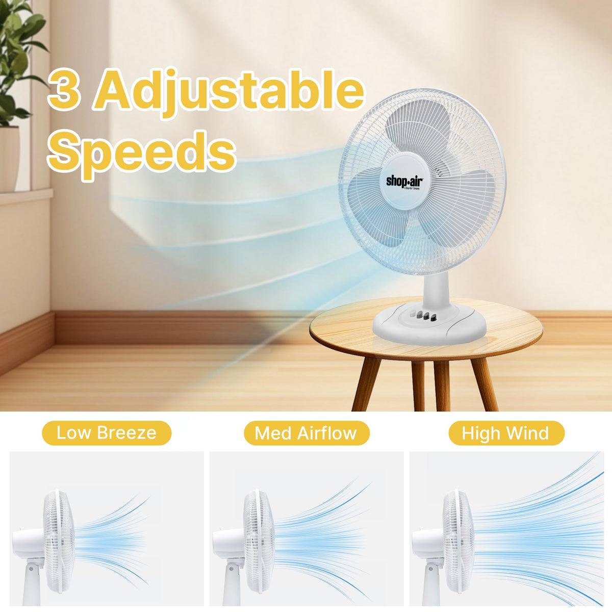 16" Oscillating Table Fan, 3 Speeds, White P953