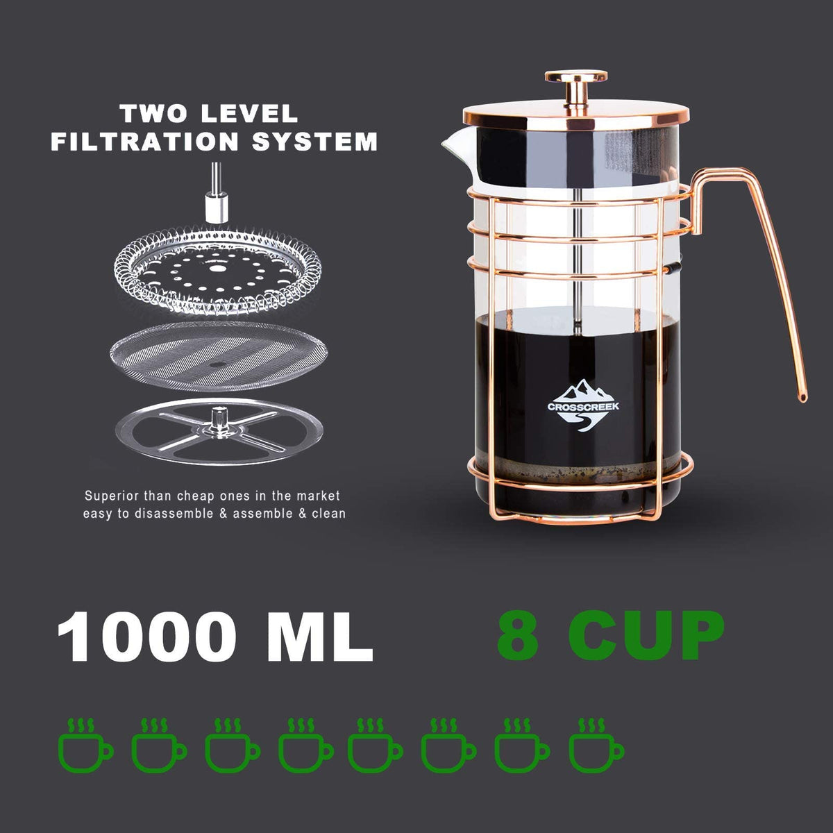 Small Stainless Steel French Coffee Press 34 Ounce J5525