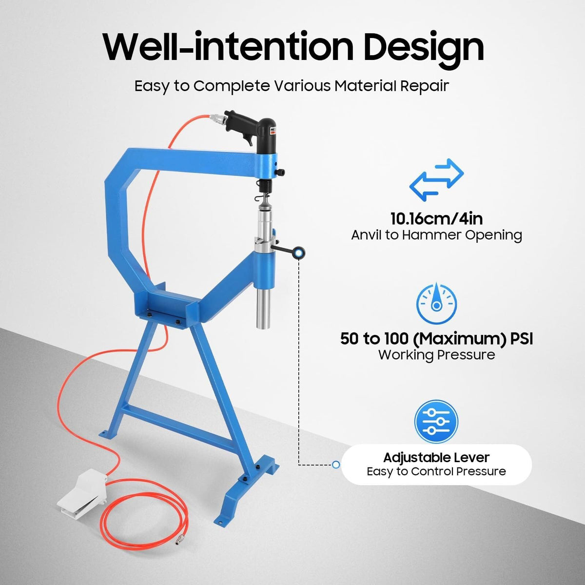 4 Inch Pneumatic Planishing Hammer with Cast Iron Stand and Foot Pedal B495750