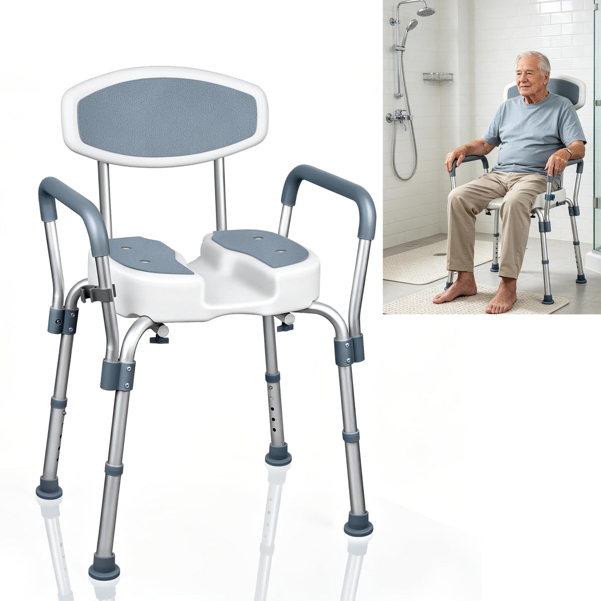 Height Adjustable Shower Chair with Padded Armrests X894350