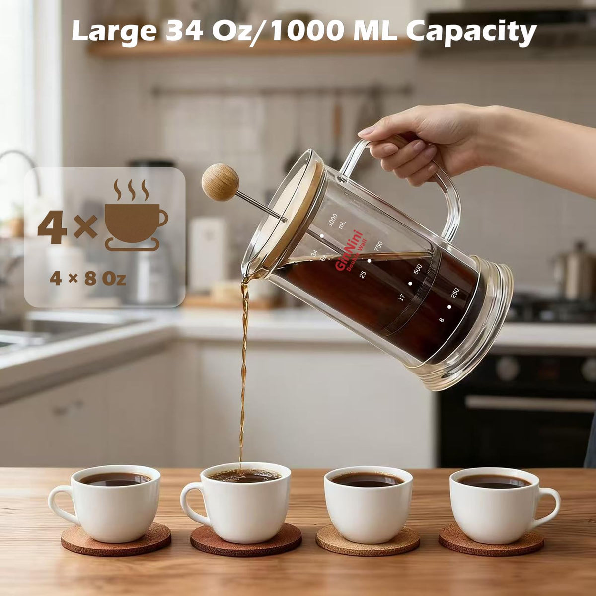 34oz Double-Wall Glass French Press L97103