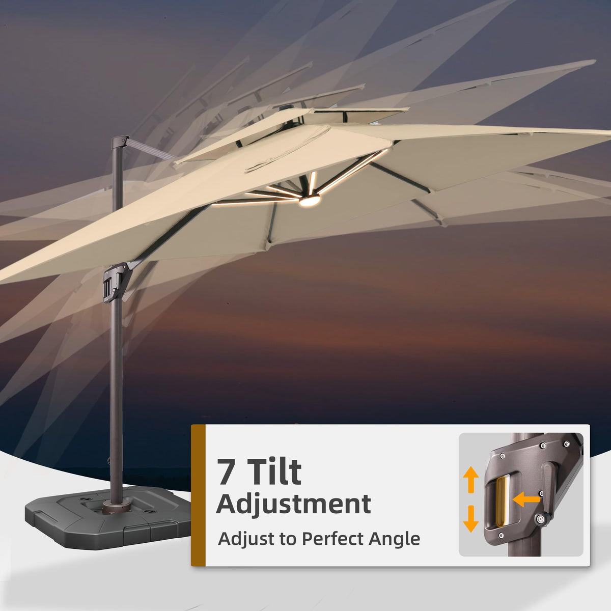 9x12 FT Patio Cantilever Umbrella with Base and LED Lights Q537705