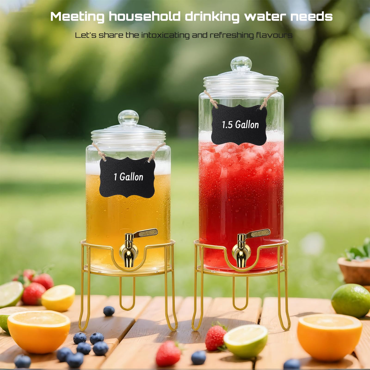 1.5 Gallon Glass Drink Dispensers with Stainless Steel Spigot Y38299