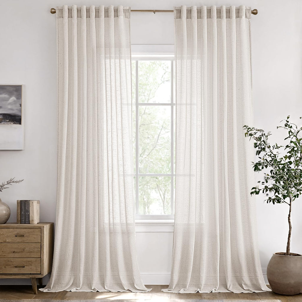 Natural White Semi Sheer Linen Curtains 120 inch 2 Panels X220