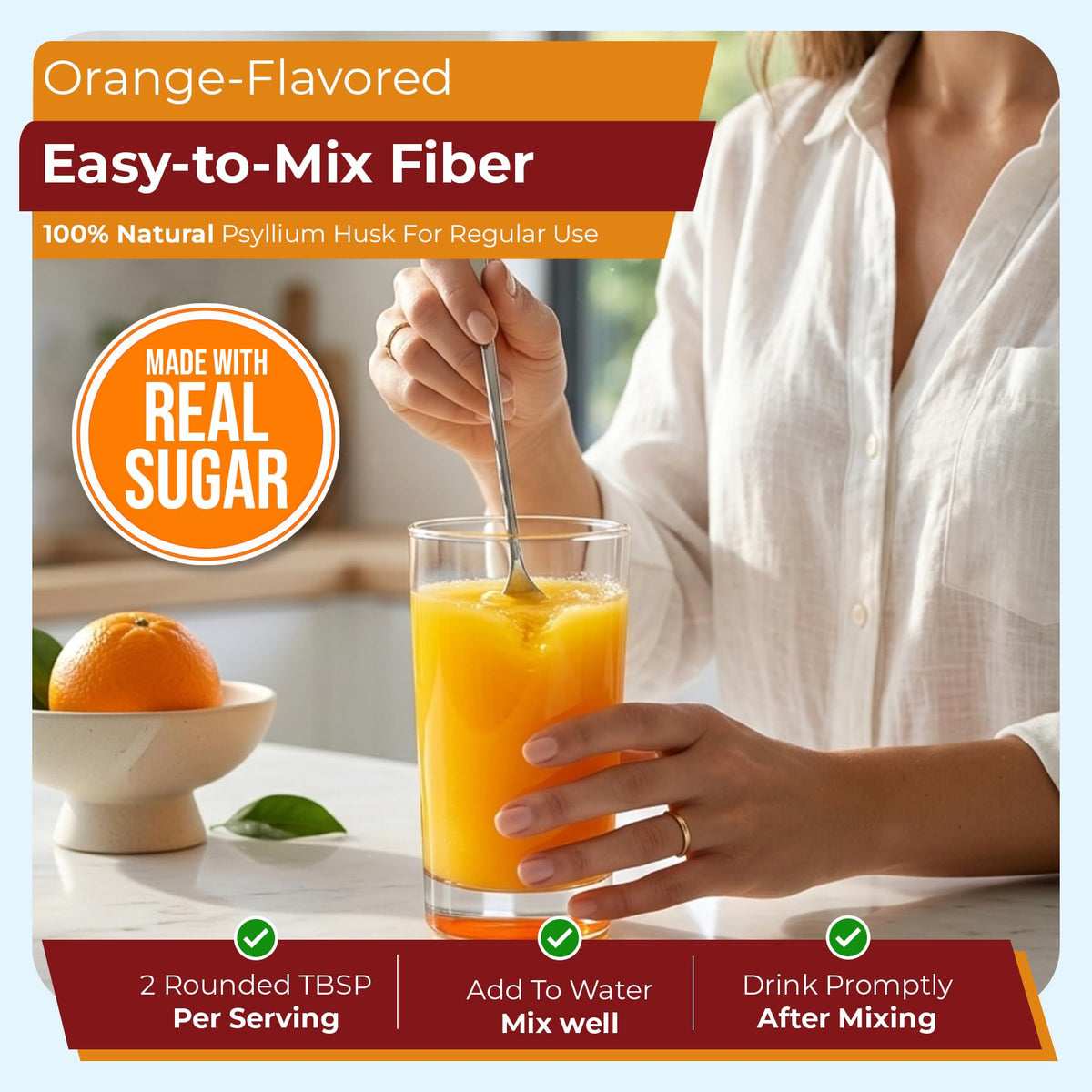 Psyllium Husk Powder Fiber Supplement Orange Flavor 48.2 oz T739