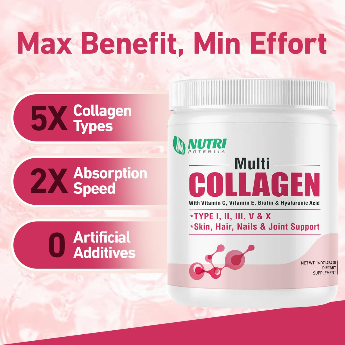 Multi Collagen Peptides Powder with Vitamin C, E & Hyaluronic Acid, Unflavored, 45 Servings Z87640