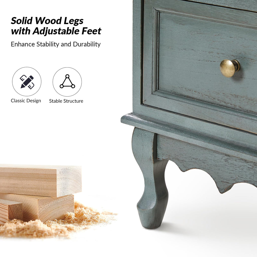 Blue 3-Drawer Nightstand with Charging Station T999275