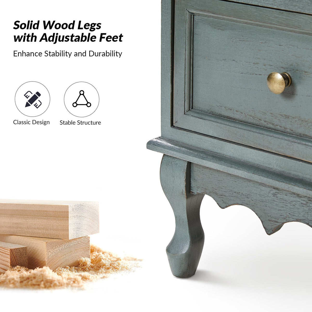 Blue 3-Drawer Nightstand with Charging Station T999275