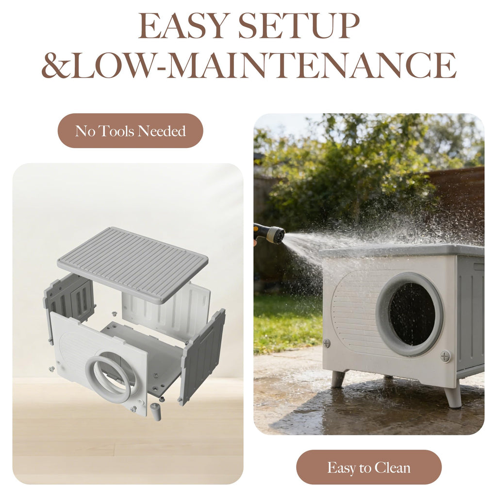 Weatherproof Outdoor Cat House with Escape Door B8307