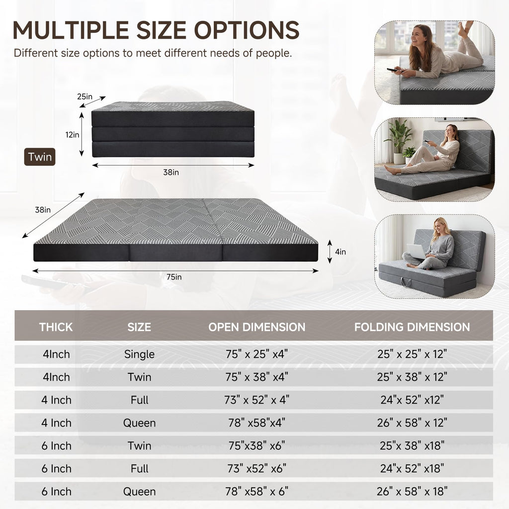 Memory Foam Tri Folding Mattress Twin Size 4 Inch Q105692