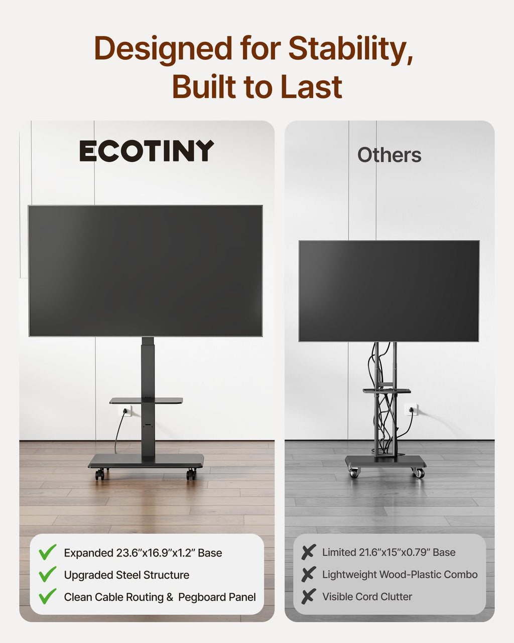 Black Rolling TV Stand for 37-86 Inch TVs Z756156