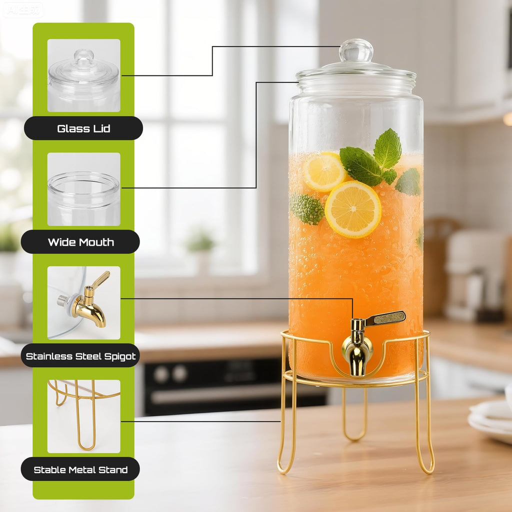 1.5 Gallon Glass Drink Dispensers with Stainless Steel Spigot Y38299