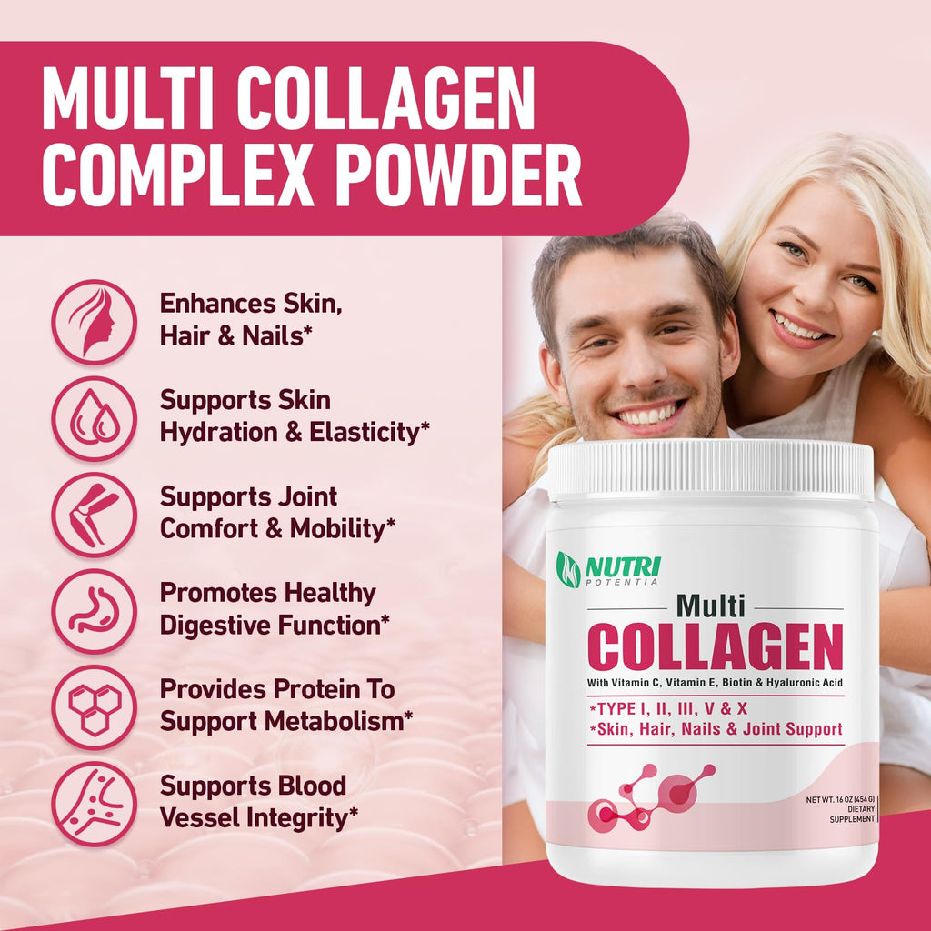 Multi Collagen Peptides Powder with Vitamin C, E & Hyaluronic Acid, Unflavored, 45 Servings Z87640