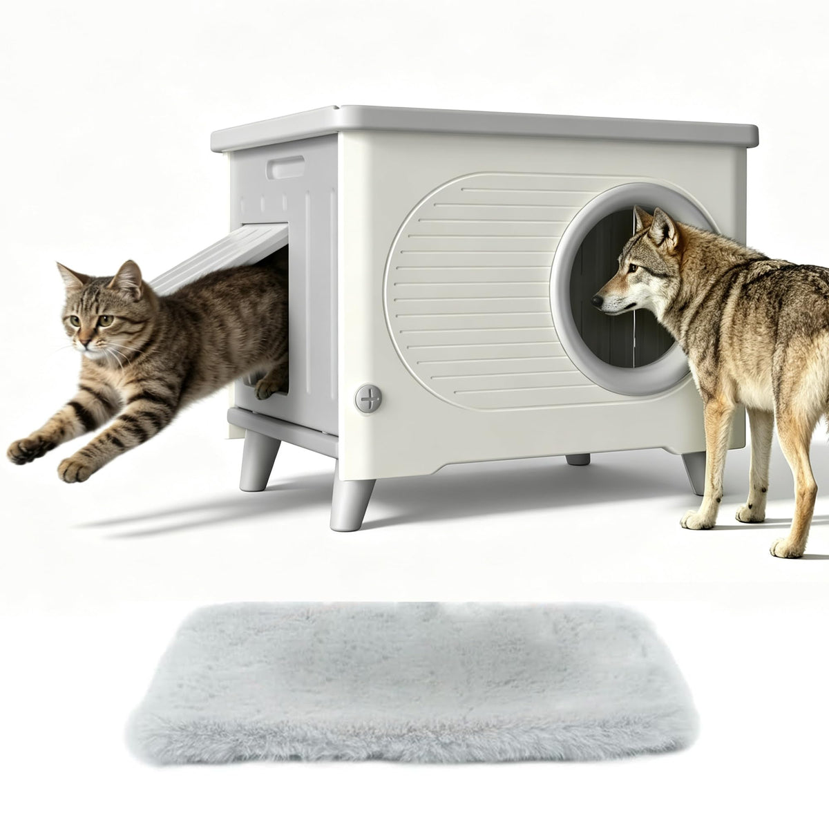 Weatherproof Outdoor Cat House with Escape Door B8307