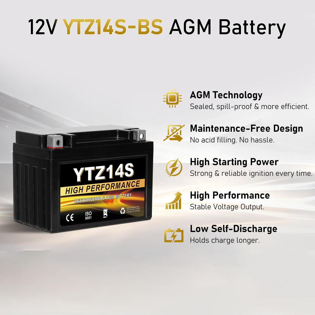 12V 11.2Ah AGM Sealed Motorcycle Battery H461400