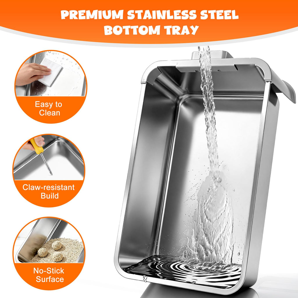 Enclosed Stainless Steel Cat Litter Box with Drawer B851539