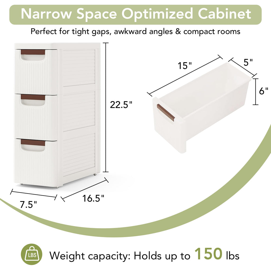 White 3 Drawers Narrow Plastic Bathroom Storage Cabinet Y361