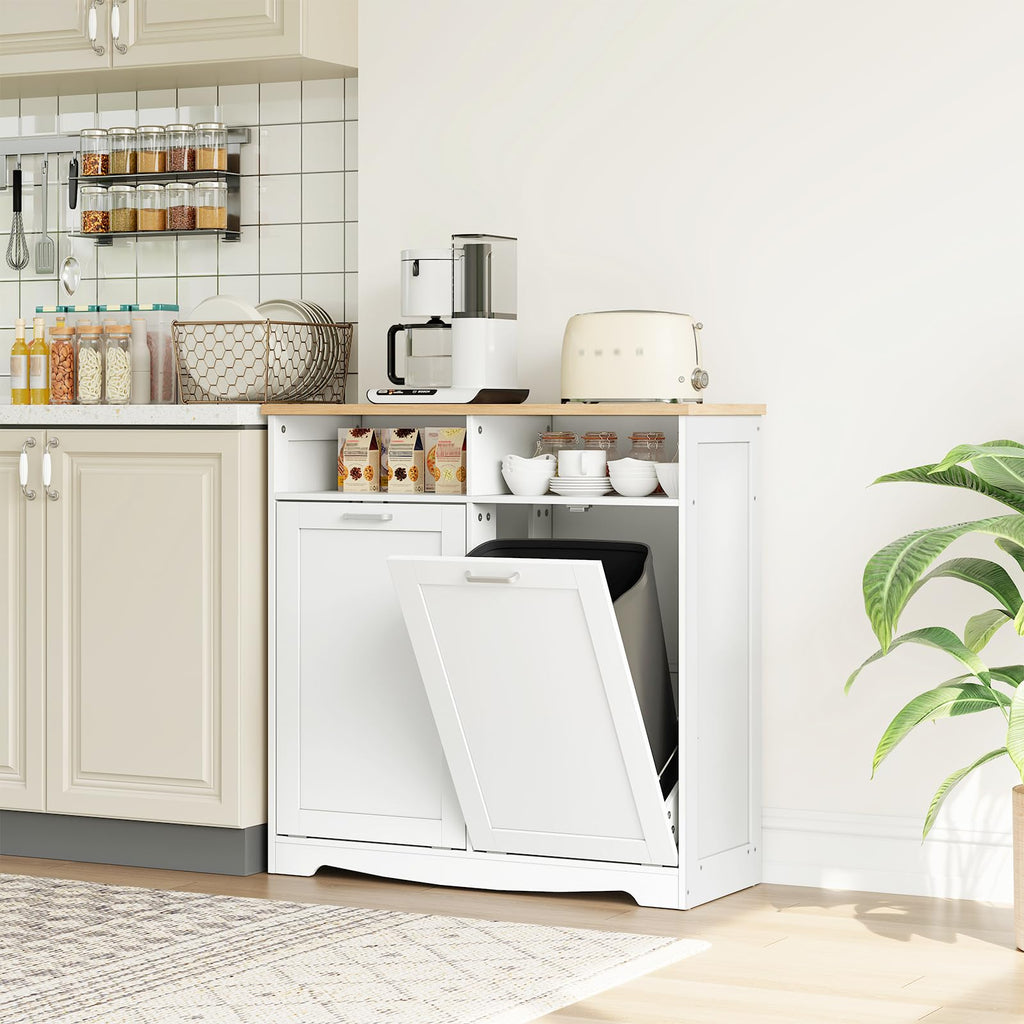 White Double Tilt Out Trash Can Cabinet T897