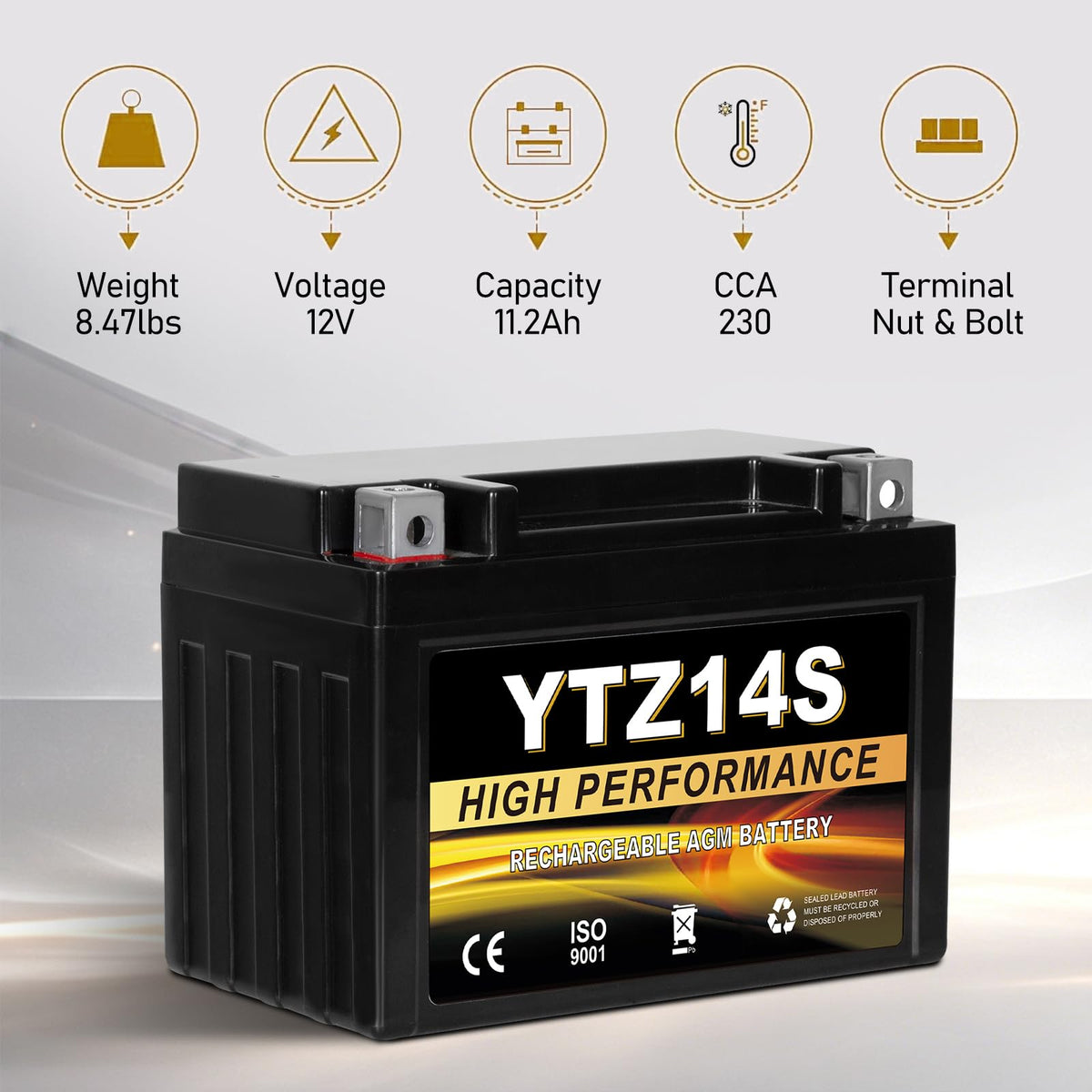 12V 11.2Ah AGM Sealed Motorcycle Battery H461400