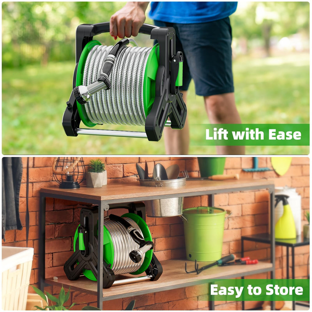 Portable 75ft Stainless Steel Garden Hose Reel H731