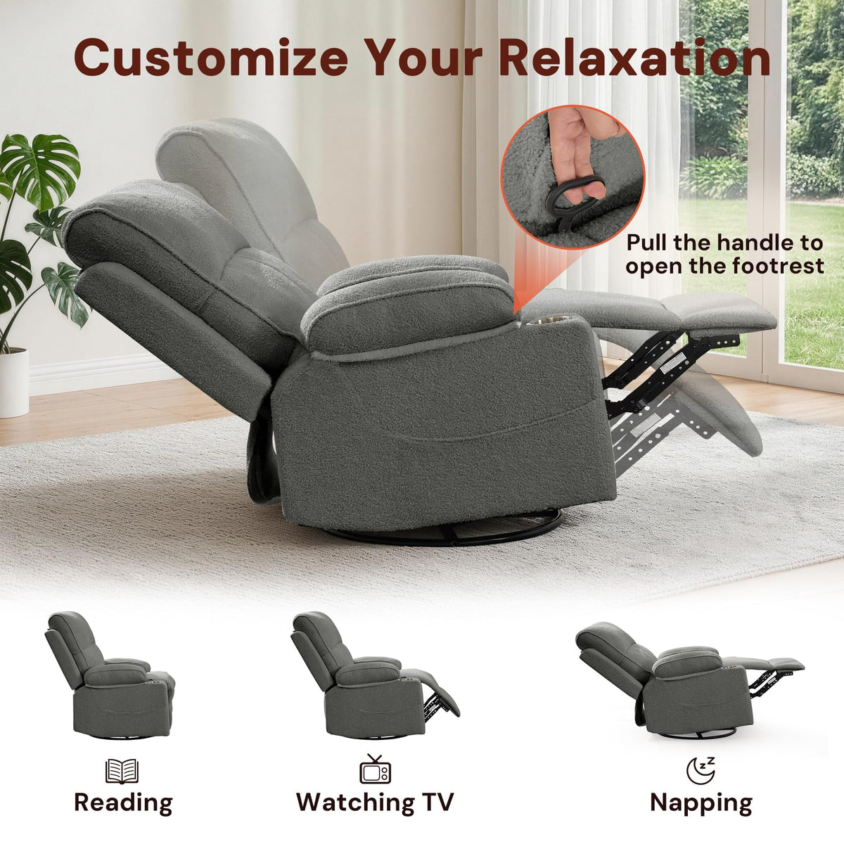 360° Swivel Rocker Recliner Chair with Cup Holders X241