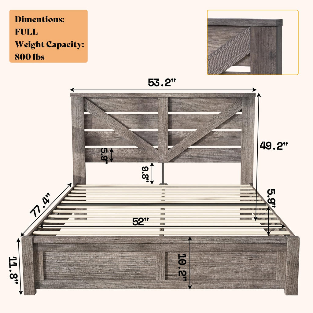 Gray Full Size Bed Frame with Barn Door Headboard B6539