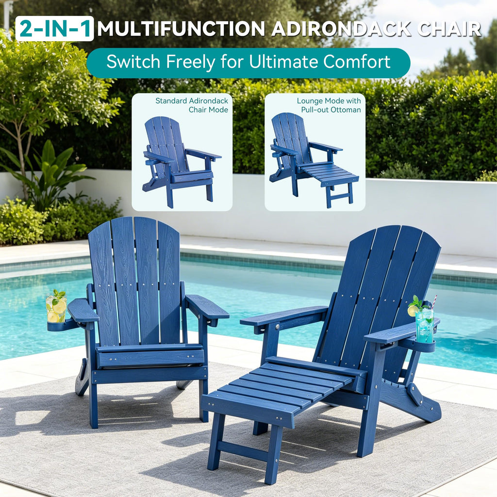 Blue Adjustable Adirondack Chairs with Footrest Set of 2 M631
