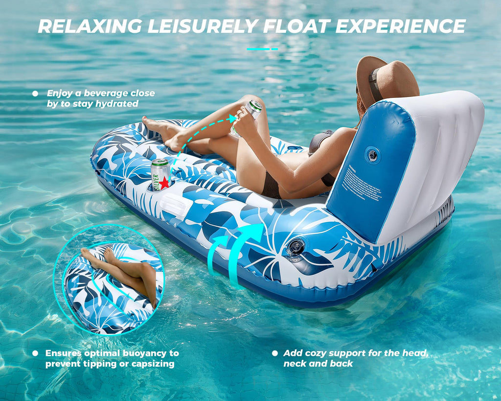 Inflatable Pool Lounger with Cupholder Backrest P1685