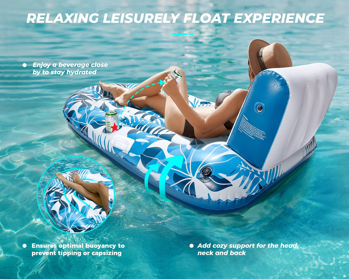 Inflatable Pool Lounger with Cupholder Backrest P1685