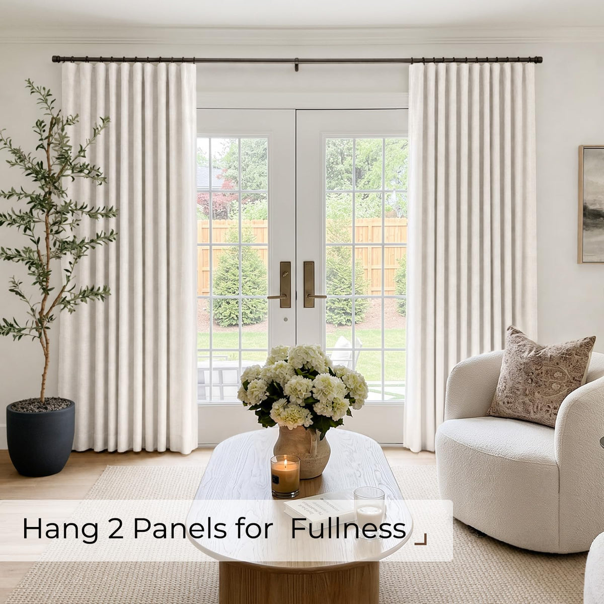 Linen Textured 100% Blackout Sliding Door Curtains 102x84 Beige V846