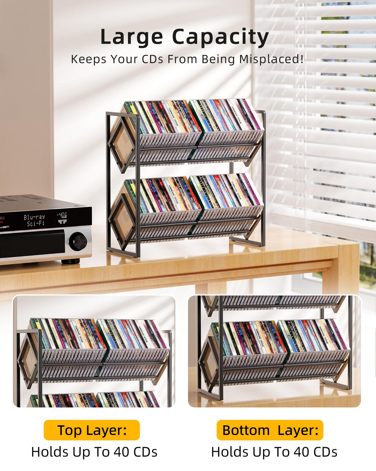2-Tier Metal CD Storage Shelf with Adjustable Divider W749