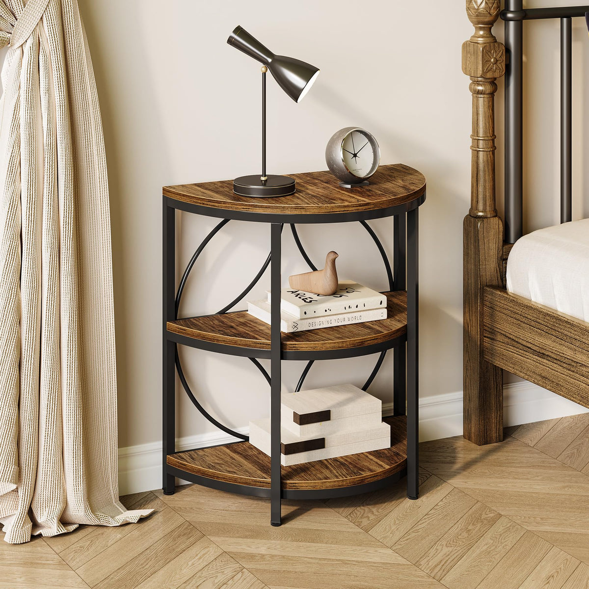 Half Round 3-Tier Narrow Side Table with Metal Frame I768370