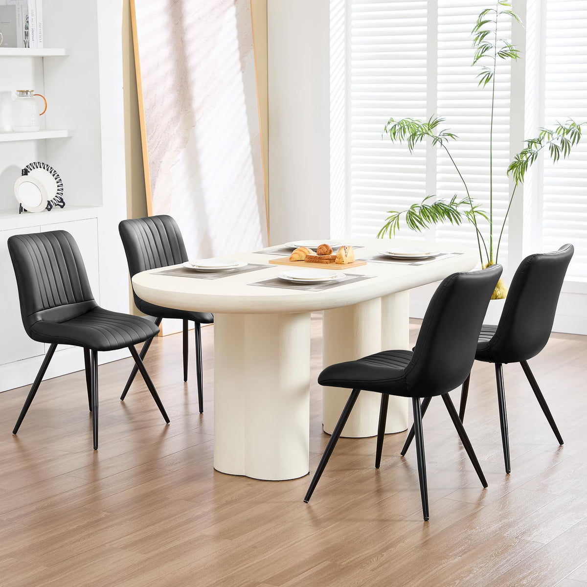 Black Dining Chairs Set of 4 PU Leather Metal Legs L861725
