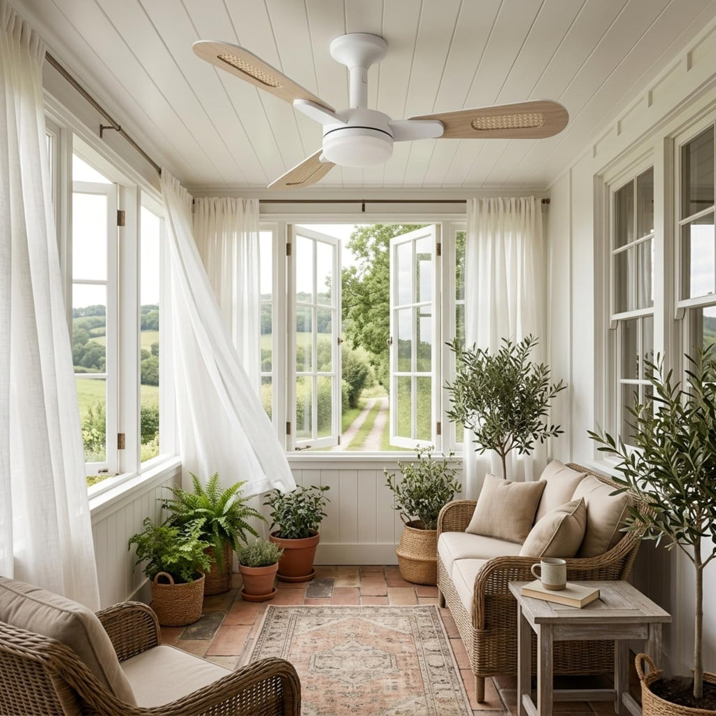 42 inch White Flush Mount Ceiling Fan with Lights and Remote N788425