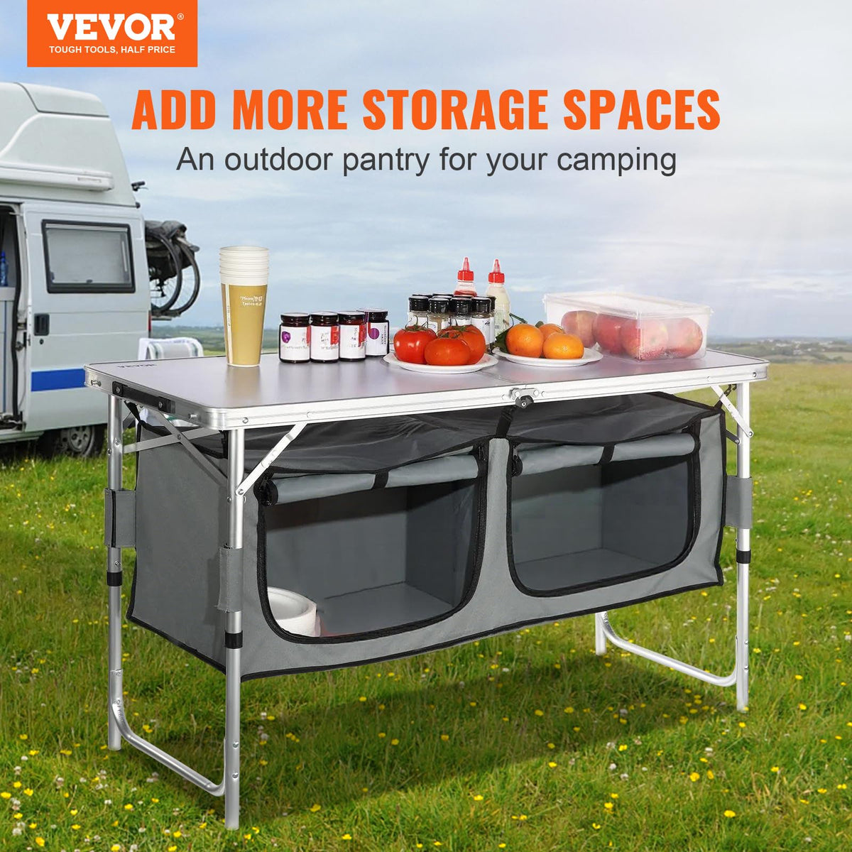 Folding Camping Cooking Table with Storage Organizer K7614