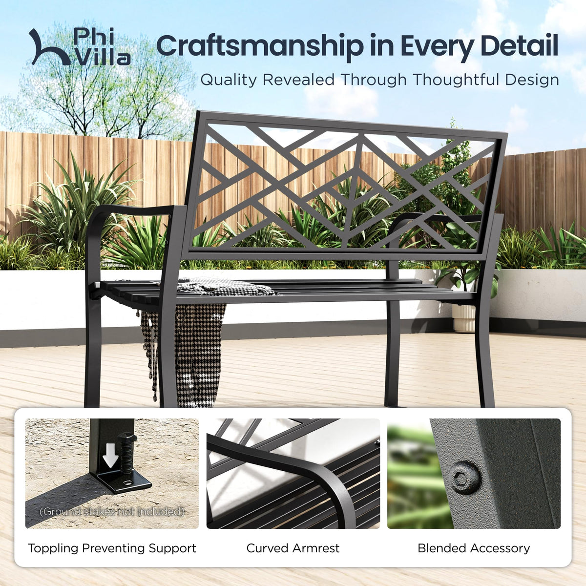 Black 43 Inches Outdoor Garden Bench P9272