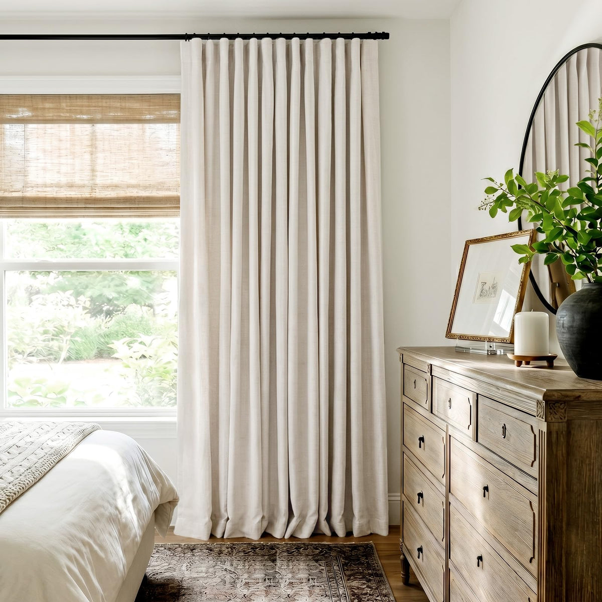 Linen Textured 100% Blackout Sliding Door Curtains 102x84 Beige V846