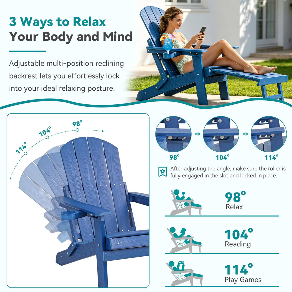 Blue Adjustable Adirondack Chairs with Footrest Set of 2 M631