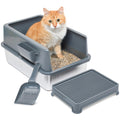Stainless Steel Cat Litter Box Set with Scooper and Litter Mat R891332