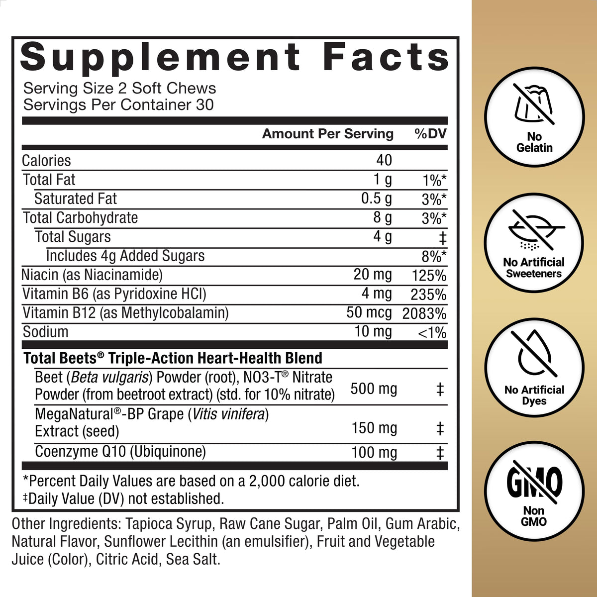 Total Beets Heart Health Blood Pressure Support Chews with CoQ10, 60 Soft Q9191