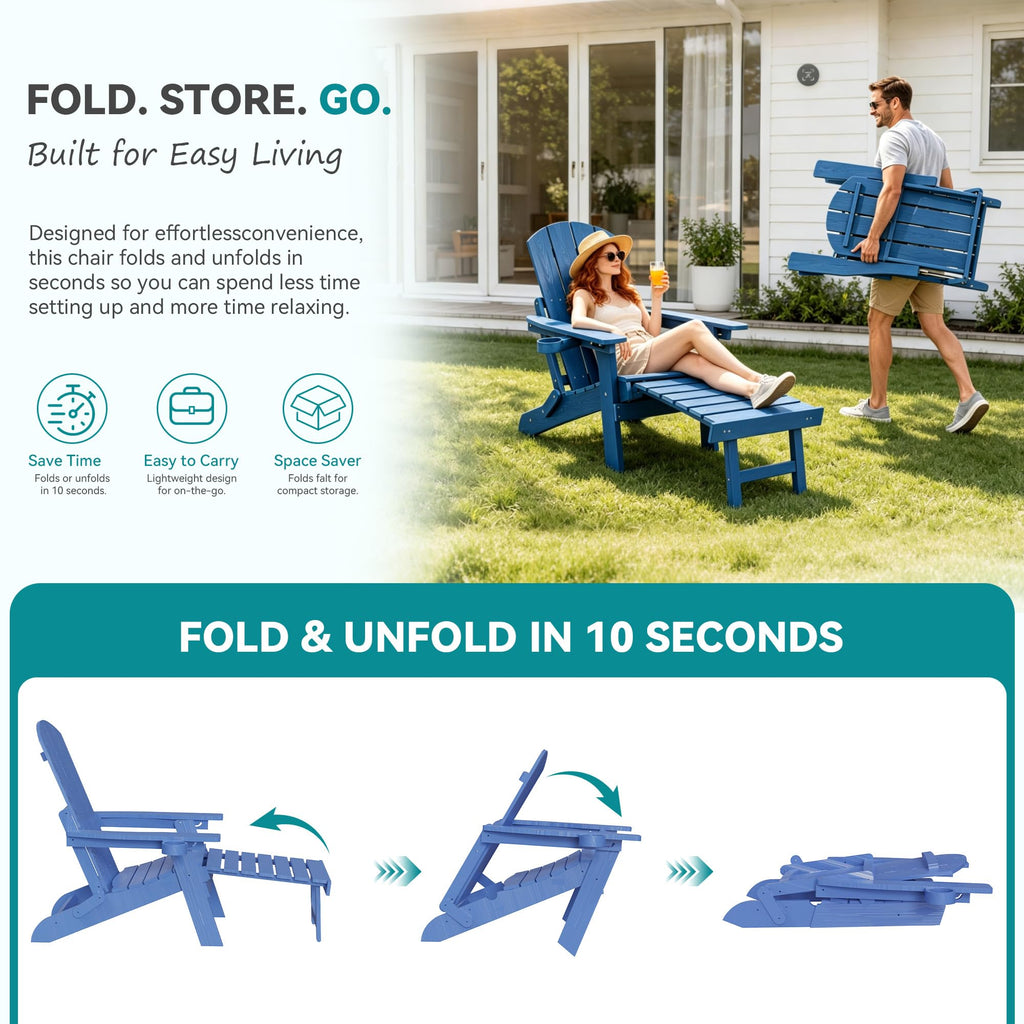 Blue Adjustable Adirondack Chairs with Footrest Set of 2 M631