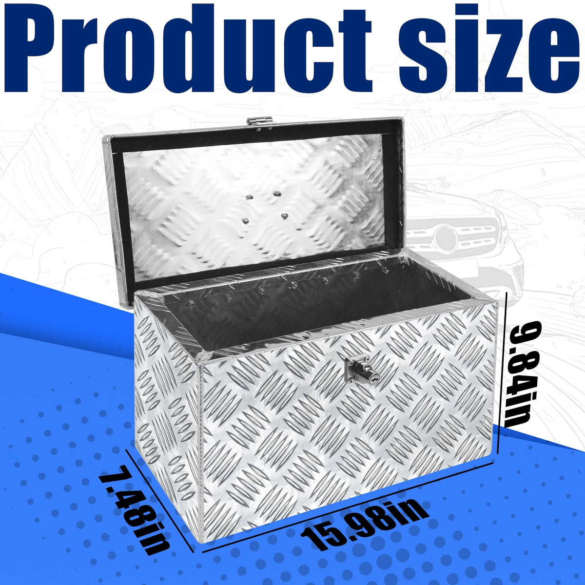 16 Inch Aluminum Waterproof Truck Bed Toolbox with Lock and Keys Y38529