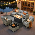 Charcoal Grey 9 Pieces Wicker Outdoor Sectional Sofa Set with Fire Pit Table M922382
